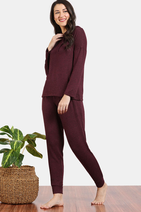 Zivame Light Jaspe Knit Poly Lifewear Set - Windsor Wine — image 3